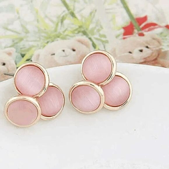 2/$21 Ladies Round Floral Opal Earrings - Picture 1 of 5